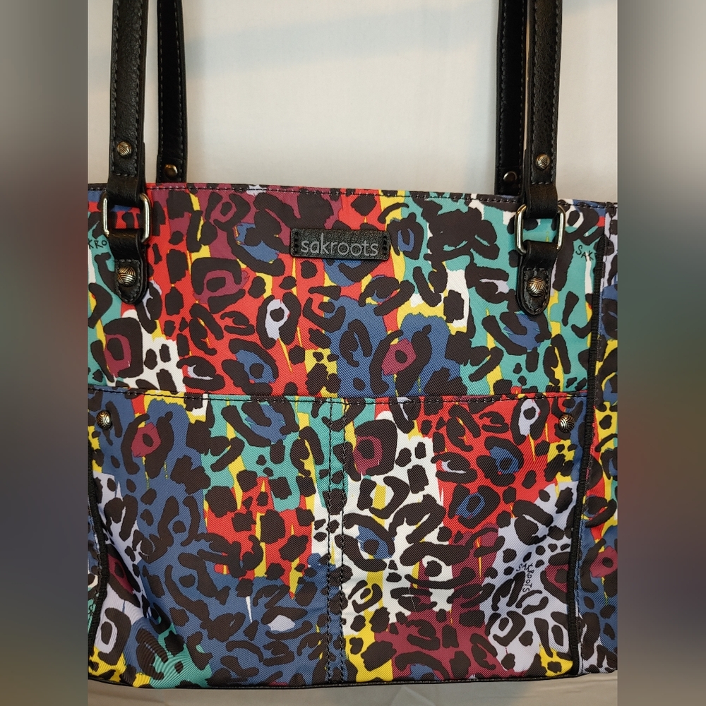 Sakroots Artist Circle Metro Tote Multi-Colored Leopard Style Print NWT